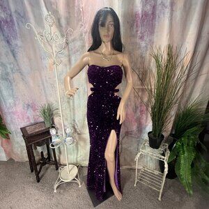 📌Sexy Strapless Side & Back Cutout Long Slit Sequin Homecoming - Ball Dress